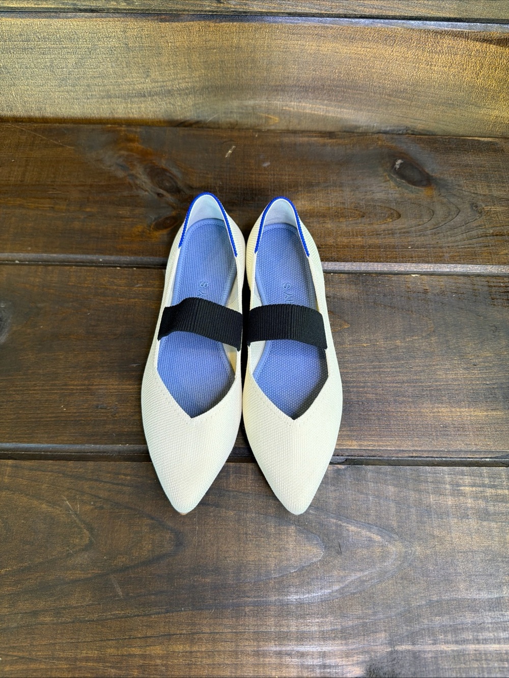 Rothy’s The Point Mary Jane Love Bird Cream & Black Flats Shoes Women Size 6.5